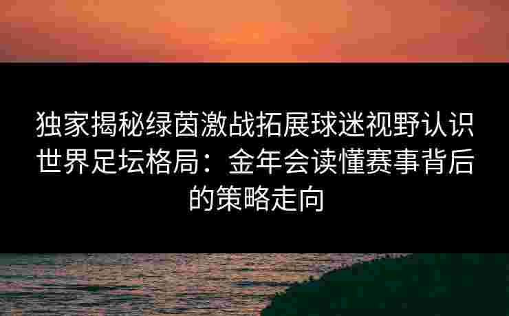独家揭秘绿茵激战拓展球迷视野认识世界足坛格局：金年会读懂赛事背后的策略走向